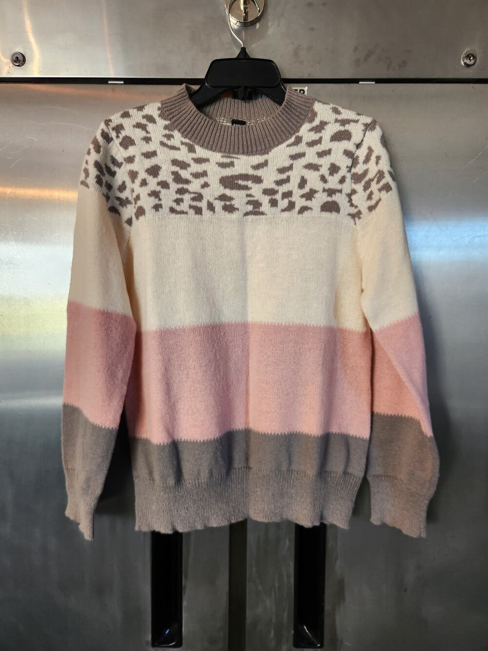 SHEIN Womens Colorblock Sweater Size XL | Leopard Pink Gray Knit